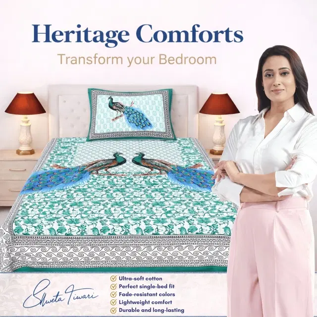 Cotton Single Bed sheet With 1 Pillow Cover (Multicolour) Set Of 1