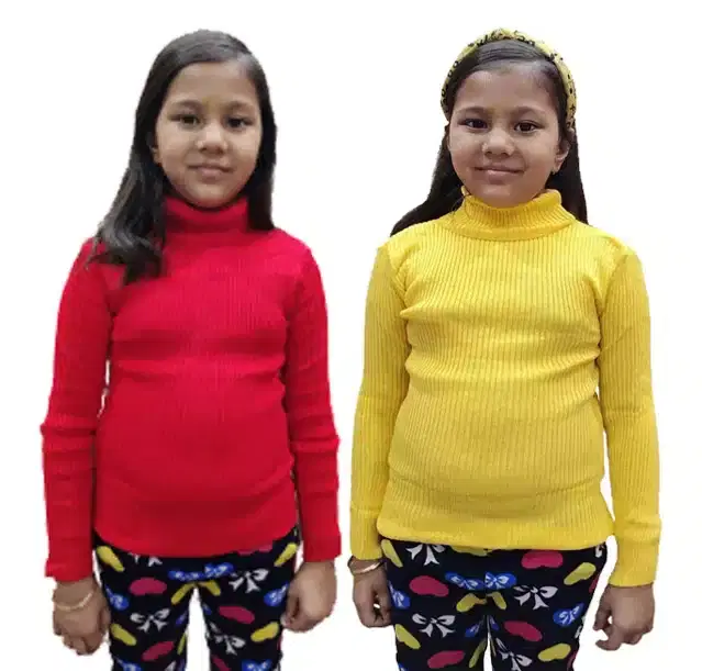 Full Sleeves Solid Sweater for Girls, Pack of 2 (Pink & Yellow, 0-3 Months)
