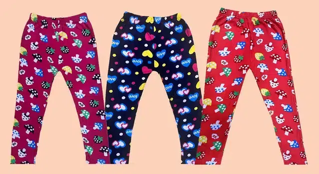 Fleece Printed Tights for Girls, Pack of 3 (Multicolor, 3-4 Years)
