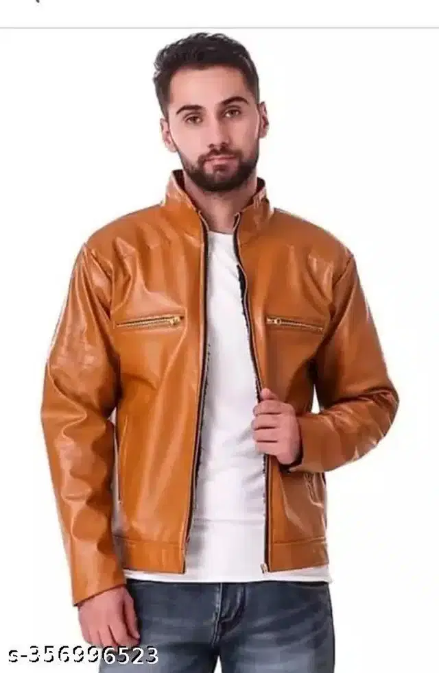 PU Jacket for Men (Beige, M)