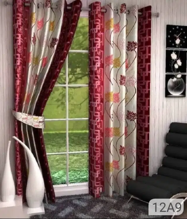 Door Curtains, Pack of 2, Maroon, 7 feet