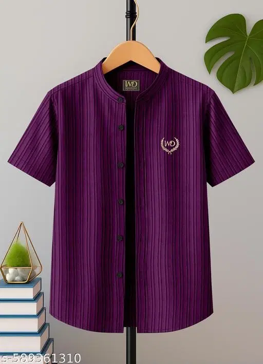Self Design Cotton Blend Short Sleeve Polo for Boys (Purple, 15-16 Years)