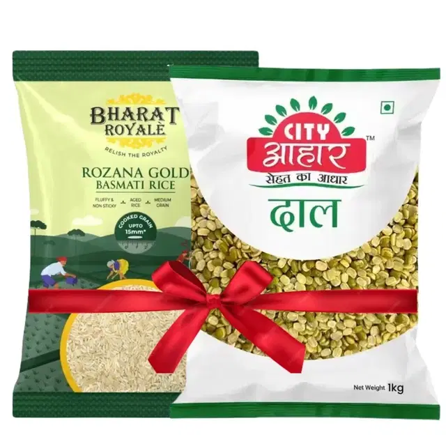 Bharat Royale Rozana Gold Basmati Rice 900 g + City Aahar Moong Chilka 1 kg