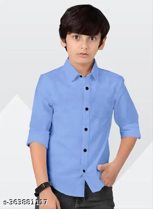 Solid Long Sleeve Shirt for Boys (Aqua Blue, 2-3 Years)