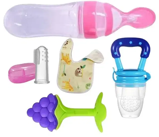 Silicone Fruit & Food Feeder, Bid, Finger Brush with Teether for Kids, Multicolor, Set of 5