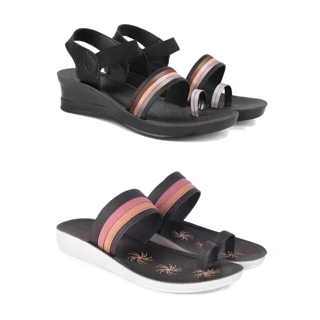 Combo of Flats & Sandals for Women, Set of 2 (Multicolor, 6)