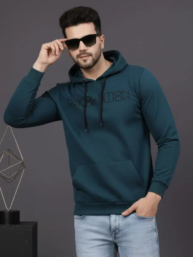 Fleece Printed Sweatshirt For Men, Blue (M)
