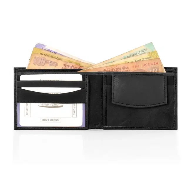 PU Wallet for Men, Slim Bifold, Black, Compact, Easy Carry
