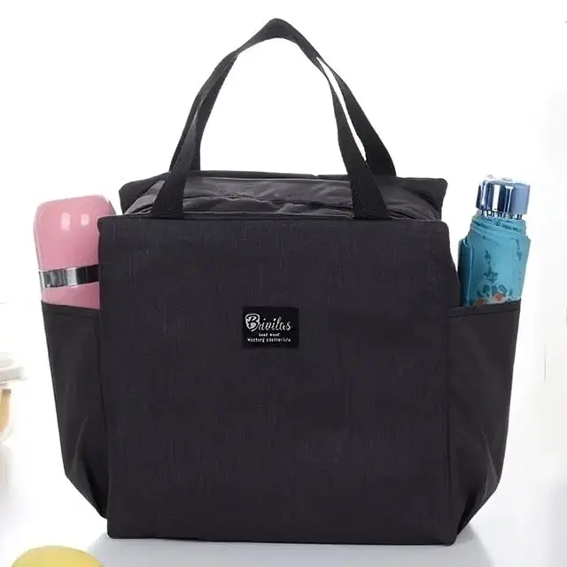 Lunch Box Bag with side Pocket Insulated thermal (Black)