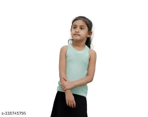 Cotton Blend Solid Top for Girls (Sea Green, 2-3 Years)