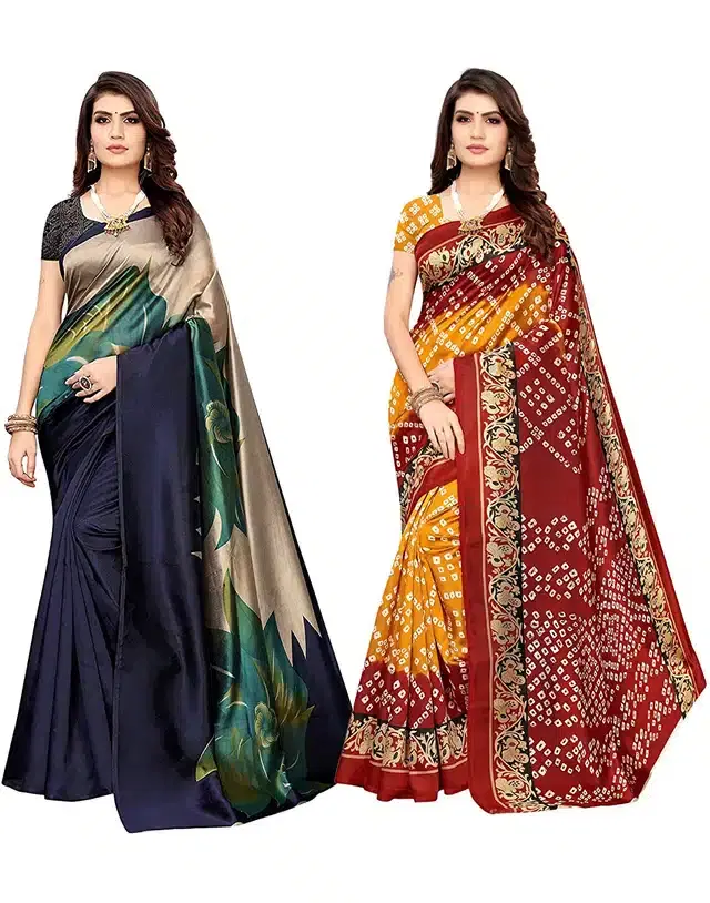 Mysore Silk Printed Saree for Women, Pack of 2 (Multicolor, 6.3 m)