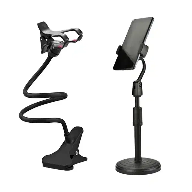 Foldable Mobile Clip Mount & Universal Mobile Stand, Pack of 2, Black
