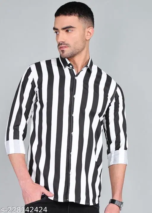 Cotton Striped Shirts for Men, Multicolor (L)
