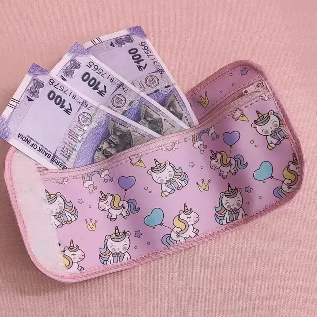 Premium Canvas Unicorn Tri-Fold Wallet [Pink] [Pack of 1]