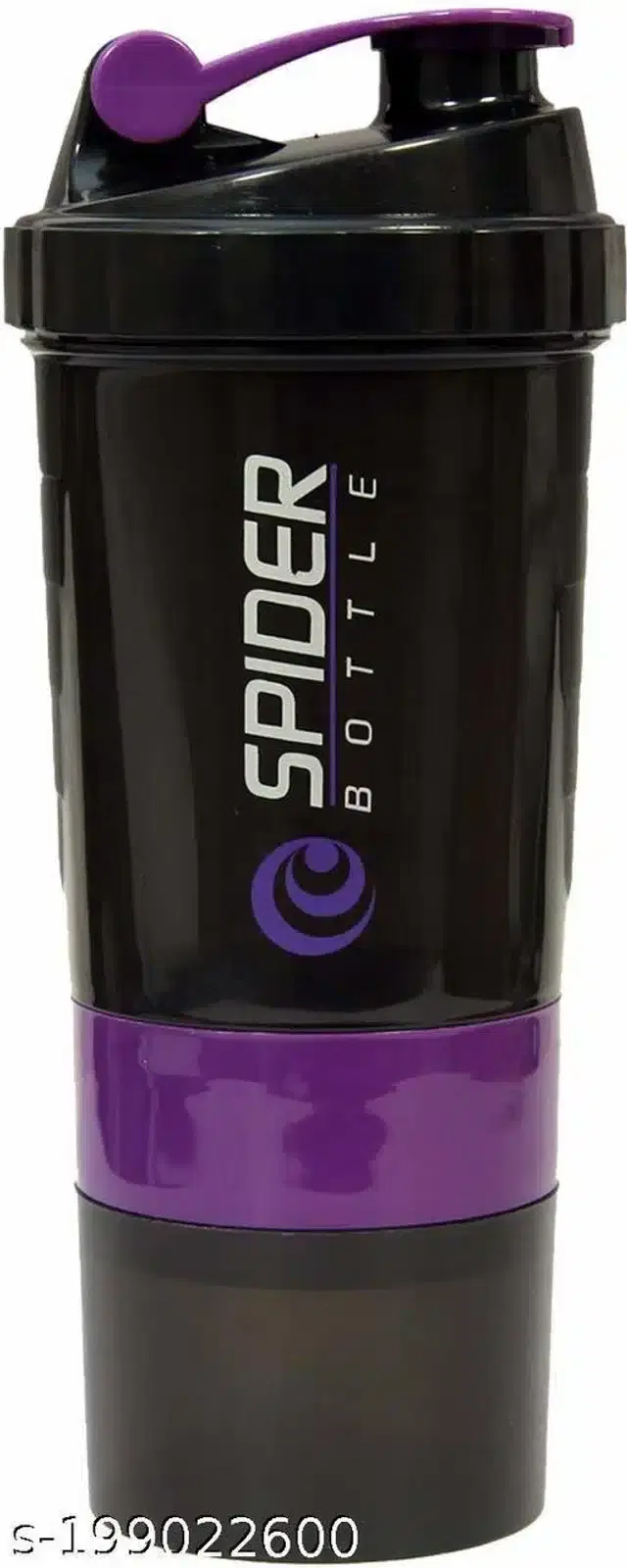 Plastic Gym Shaker and Sipper, Black & Purple, 600 ml
