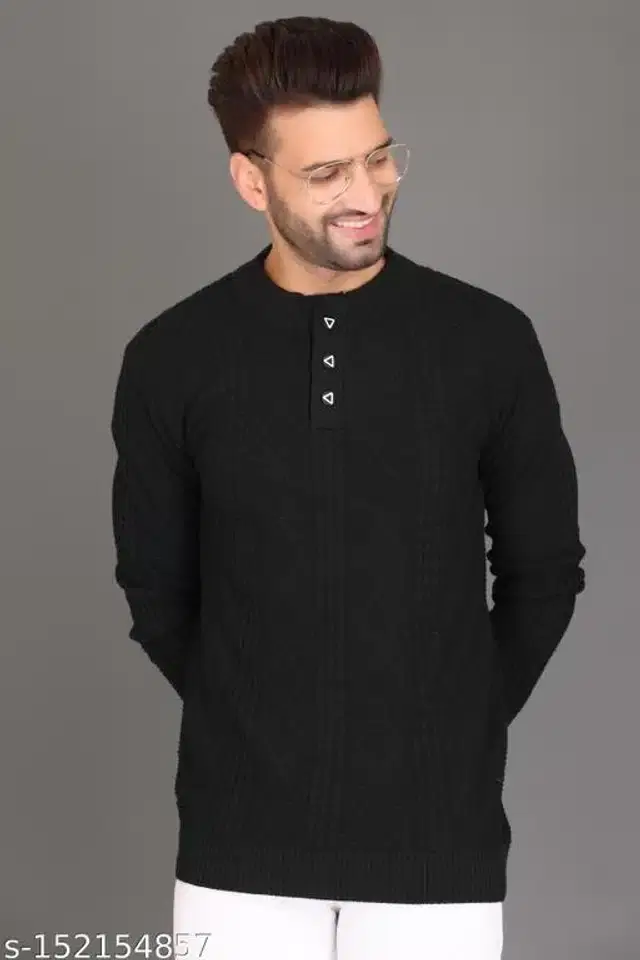 Woolen Sweater for Men (Black, M)