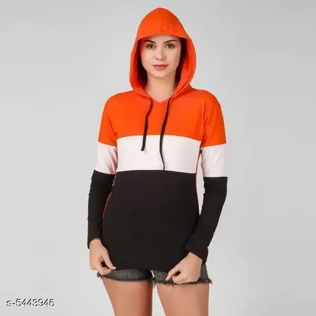 Cotton Sweatshirts for Women (Orange, S)