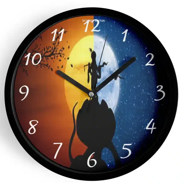 Analog Lord Krishna Wall Clock for Home, Black, 7 Inches