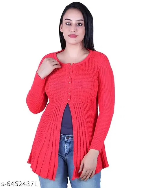Acrylic Solid Sweater for Women (Red, M)