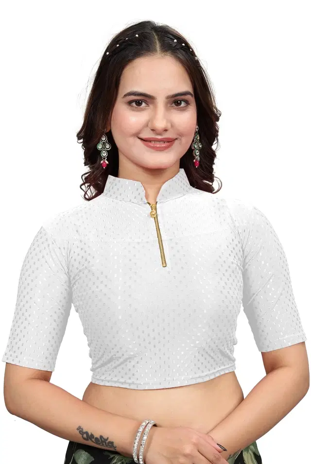 Cotton Lycra Solid Stitched Blouse for Women (White, 28)
