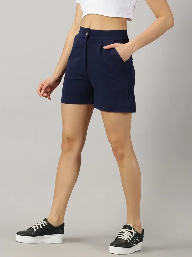 Polyester Shorts for Women (Blue, 26)