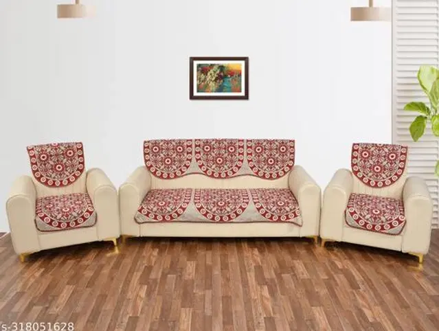 Jute 5 Seater Sofa Covers, Maroon, Set of 1