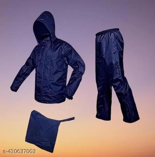 Polyester Rain Coat for Men, Blue, M