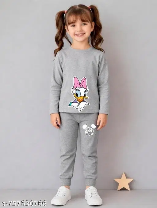 Cotton Blend Clothing Set for Girls, Grey (4-5 Years)