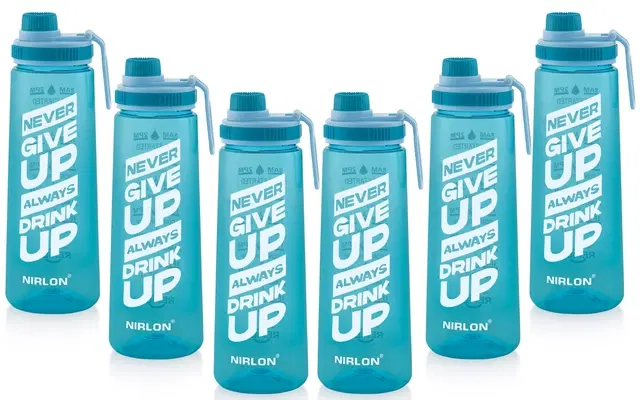 Nirlon Clear Sip Motivational Fitness Sport Water Bottle 800Ml Set Of 6 & Time Maker, Leak-Proof, Bpa-Free, Toxin Free Plastic Drink Bottle Design For Unisex At Gym, School, Office ( Blue )