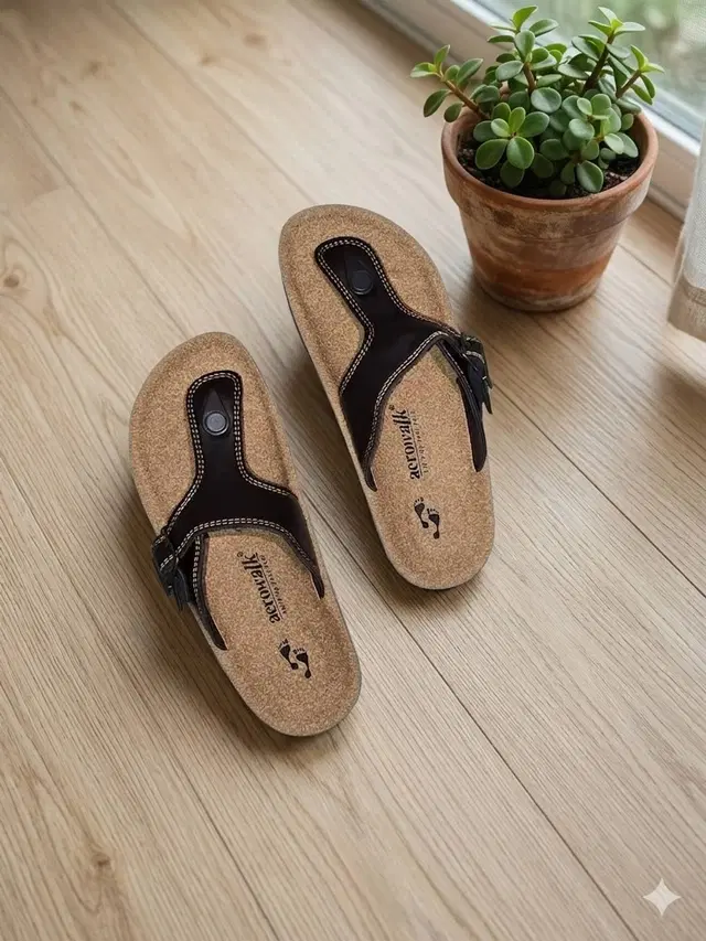 aerowalk Casual Flip Flops for Men (Brown, 7)