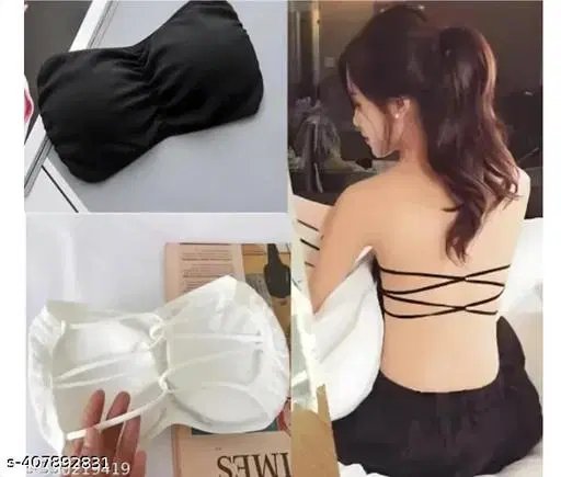 Cotton Bra for Women & Girls, Black & White, Pack of 2 (Free Size)