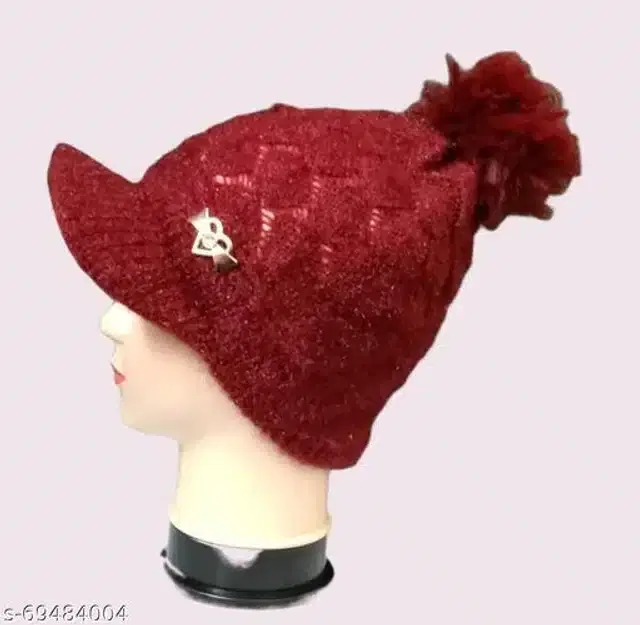 Woolen Cap for Women (Maroon)