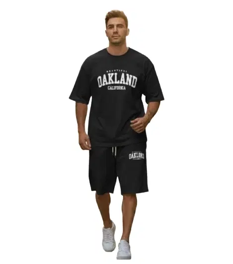 Polyester Printed Co-Ord Set for Men, Black (S)