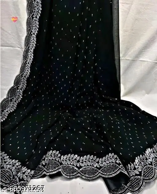 Georgette Solid Saree For Women, Black