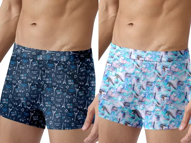Nylon Printed Trunks for Men, Pack of 2 (Multicolor, S)