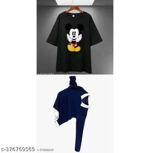 Cotton Blend T-shirt for Women, Black, Pack of 2 (S)