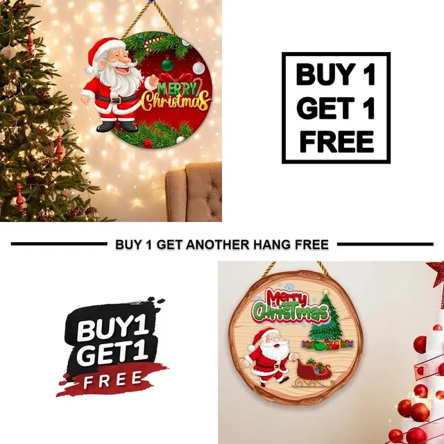 Wooden Wall Hanging for Christmas, Multicolor, Pack of 2