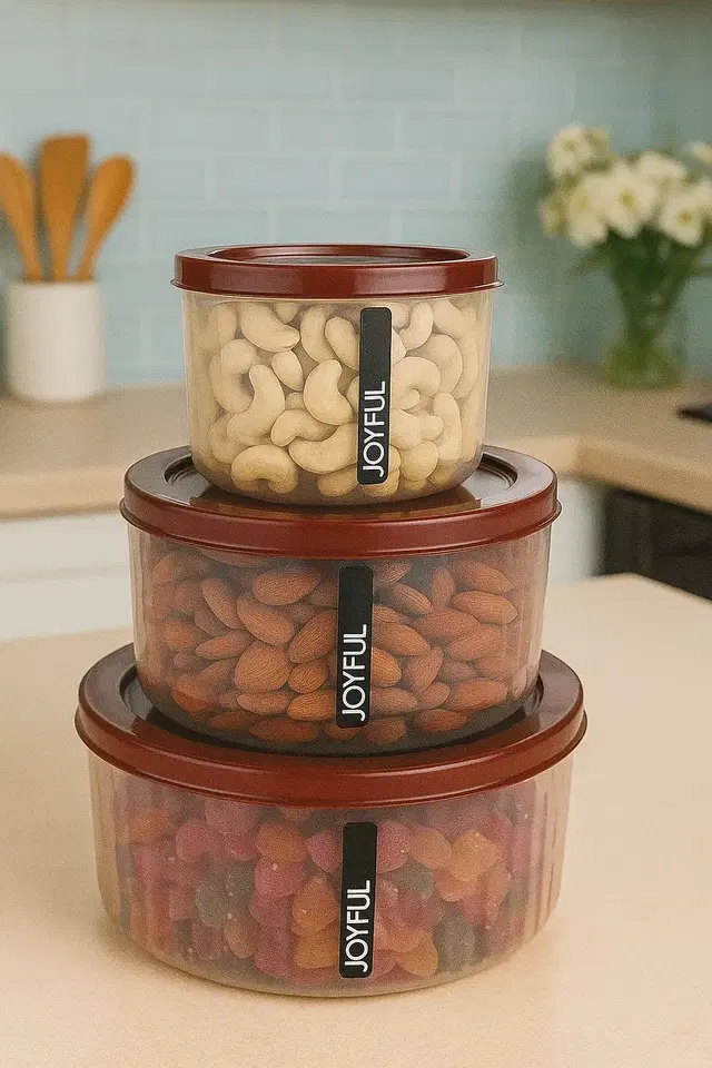 Flute Plastic Container 3 Pcs Set (300ml,600ml,1200ml)