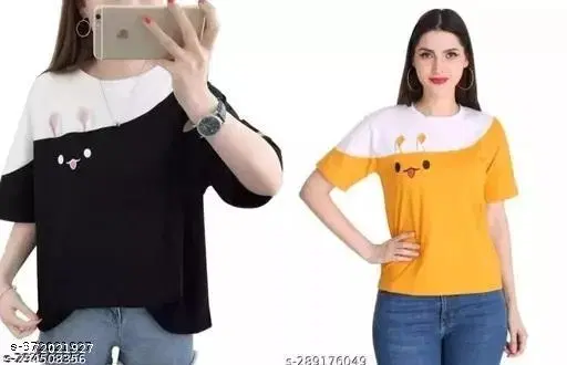 Nylon T-shirt for Women, Multicolour, Pack of 2 (S)