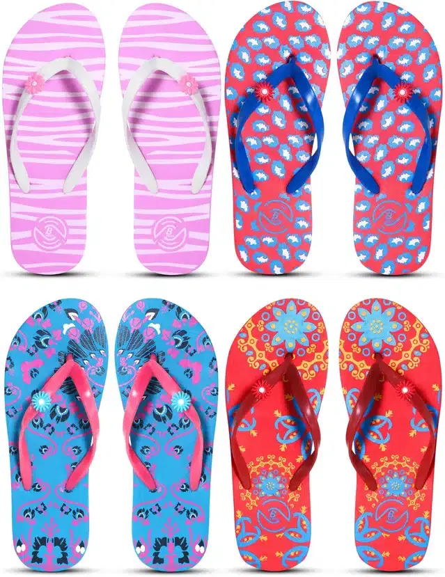Flip Flops for Women, Pack of 4 (Multicolor, 5)