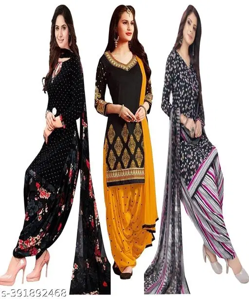 Crepe Printed Unstitched Suits for Women, Pack of 3 (Multicolor, Un Stitched)