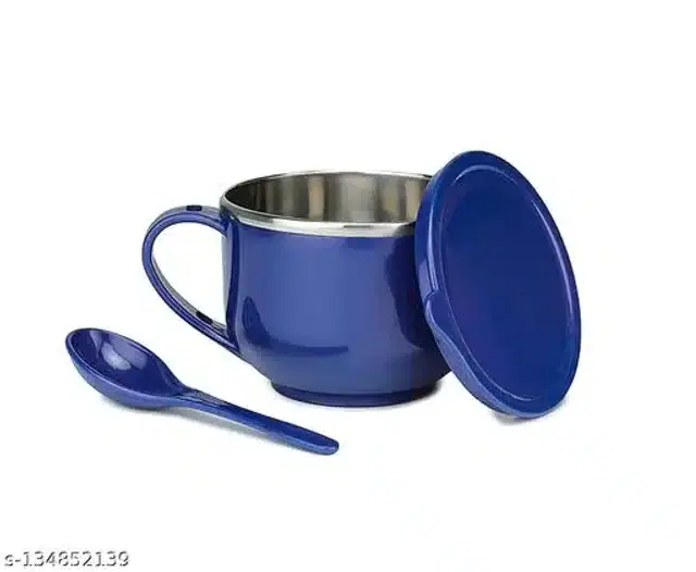 Plastic Portable Soup Bowl with Spoon & Lid, Assorted, 250 ml