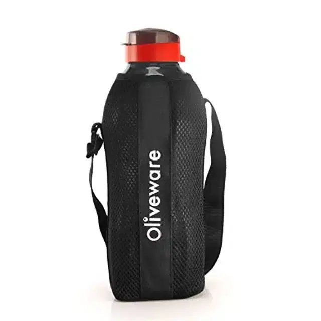 Airtight Plastic Water Bottle with Lid, Black & Red, 2000 ml
