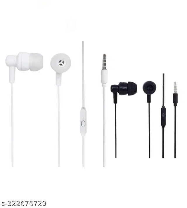 Premium 3.5 mm Jack Wired Earphones, Black & White, Pack of 2