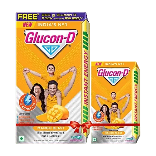 Glucon-D Instant Energy Health Drink Mango Blast 1 Kg (Refill) + Free Gulcon-D 250 g