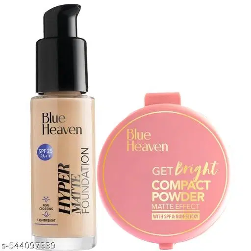 Blue Heaven Hyper Matte Foundation 30 ml Honey301 + Get Bright Compact Powder 16GHoney301 (Set Of 2)