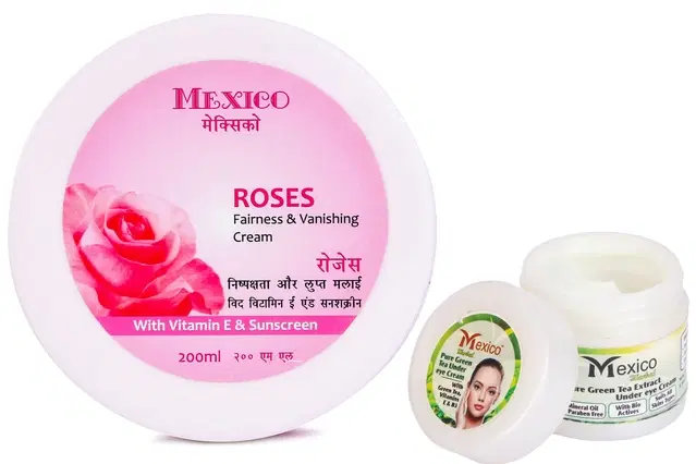 Maxico Herbs Rose Fairness Cream with Green Tea Under Eye Cream, Pack of 2