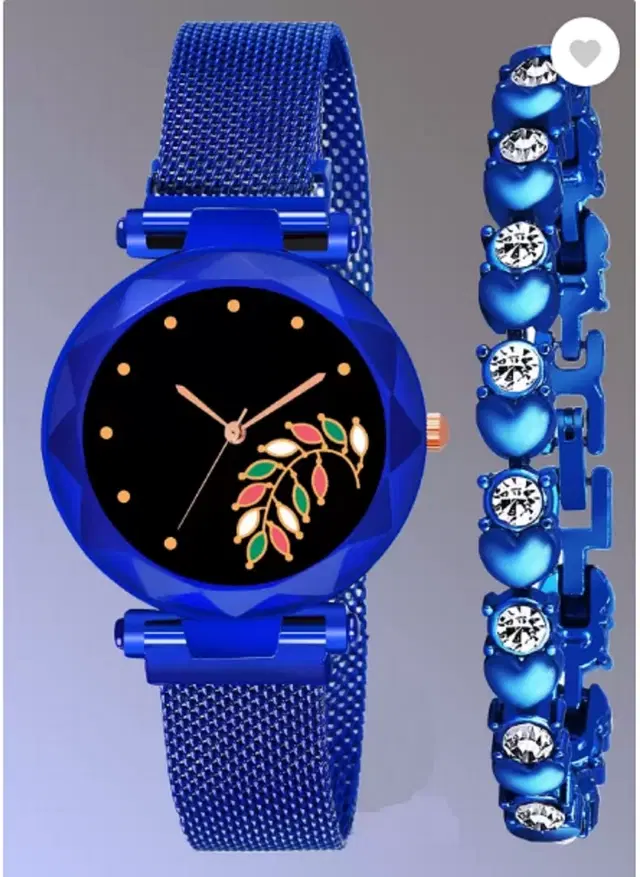 Metal Strap Analog Watch with Bracelet for Women & Girls, Set of 2 (Multicolor)