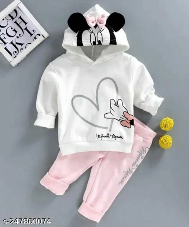 Cotton Blend Solid Clothing Sets for Boys & Girls (White & Pink, 0-1 Years)