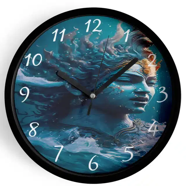 Analog Lord Krishna Wall Clock for Home, Black, 7 Inches